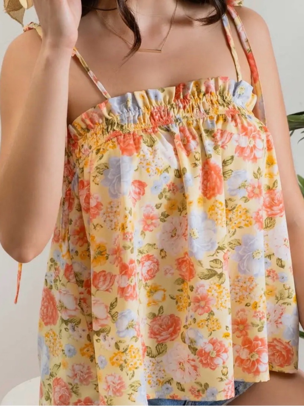 Blu Pepper Yellow Floral Smocked Cami Top